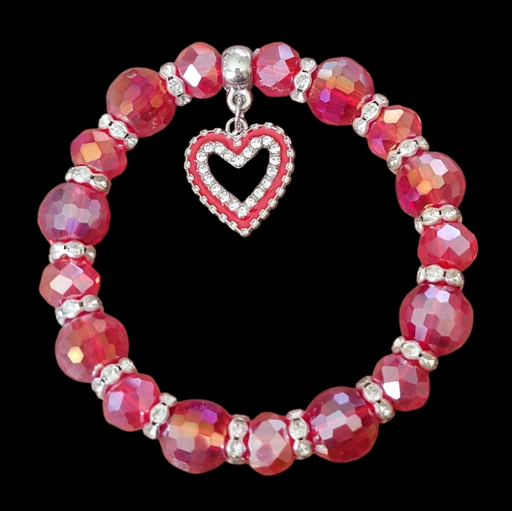 Red Heart Sparkly Stretch Bracelet